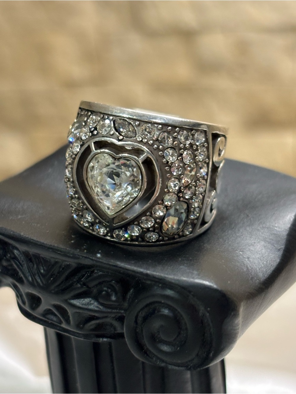 Brighton Silver-Tone Heart Crystal Pavé Ring